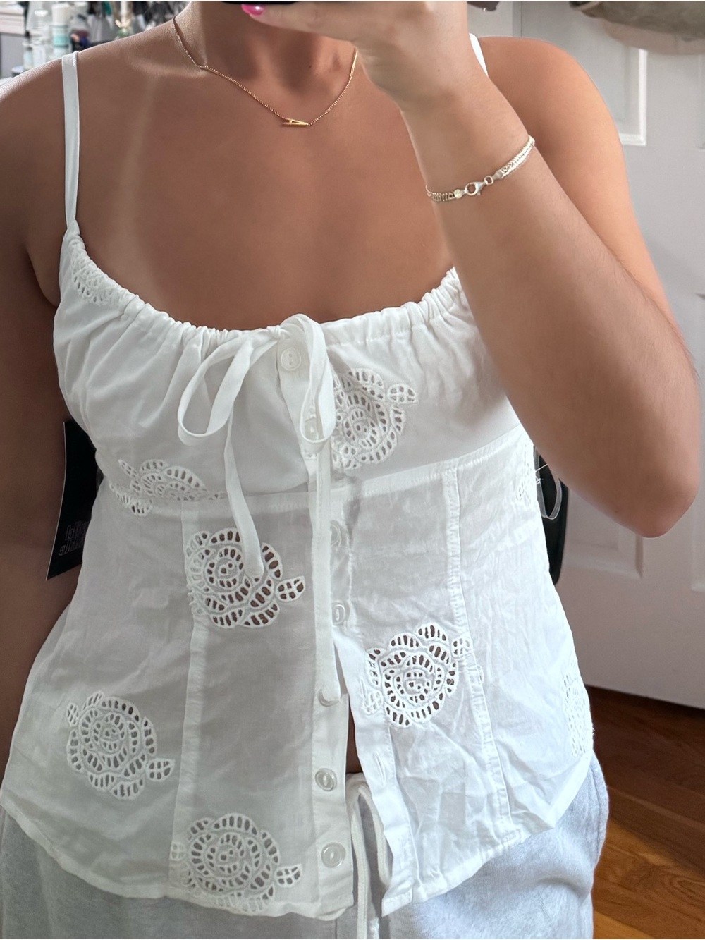 White eyelet lace tank top
